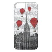 Empire State Building and Red Hot Air Balloons