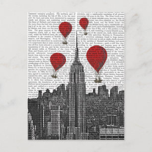 Empire State Building and Red Hot Air Balloons Postcard