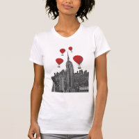 Empire State Building and Red Hot Air Balloons