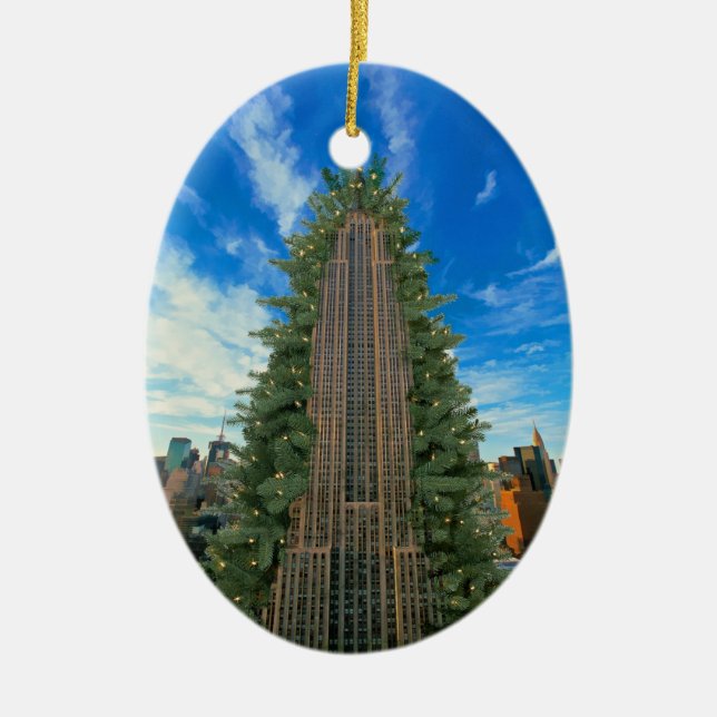 Empire State Building Morphed to Xmas Tree Ceramic Tree Decoration (Front)