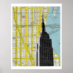 Empire State Building with NYC Streetmap Backgroud Poster