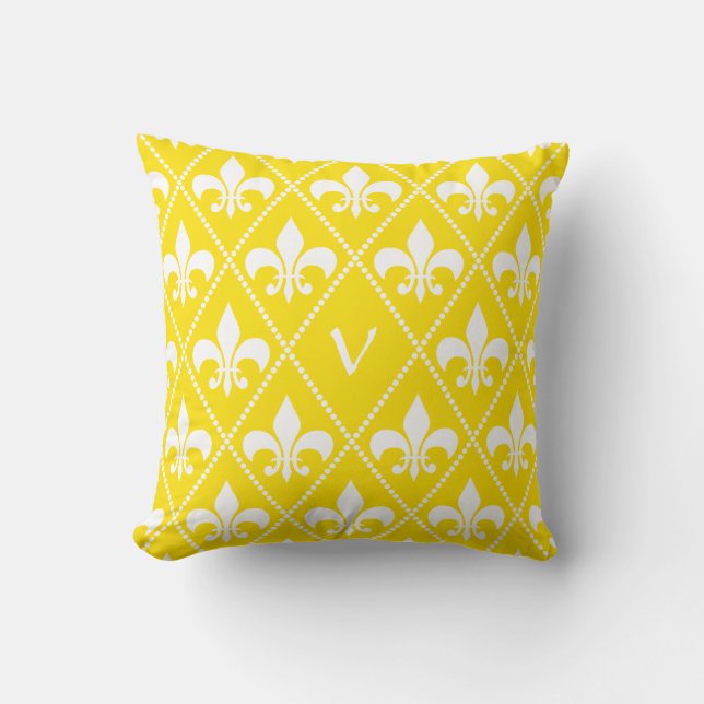 Empire Yellow Fleur de Lis with monogram initial Cushion (Front)