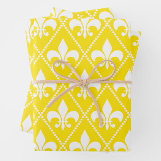 Empire Yellow Fleur de Lis Wrapping Paper Sheet
