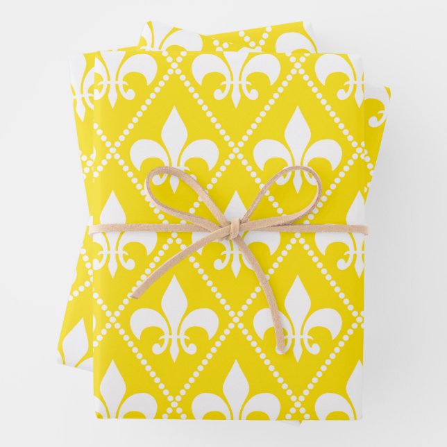 Empire Yellow Fleur de Lis Wrapping Paper Sheet (In situ)