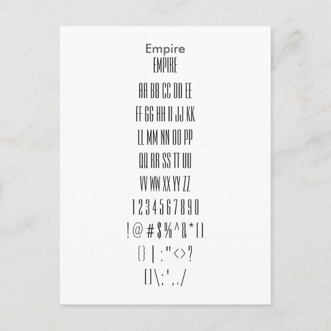 Empire - Zazzle Font Sampler Sheet Postcard (Front)