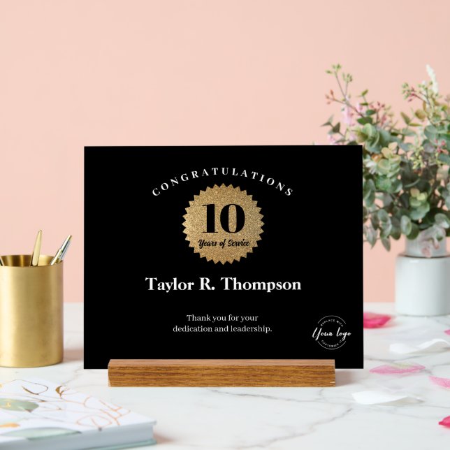 Employee 10 years of service gold seal custom logo acrylic sign (Wedding)