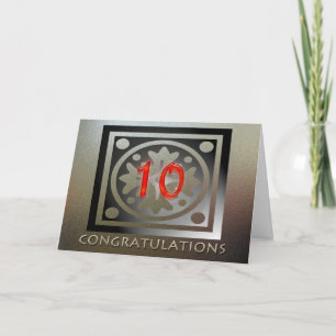 Employee 10th Anniversary Elegant Golden Red Card