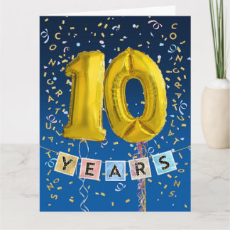 Employee 10th Anniversary Gold Balloon Number Card