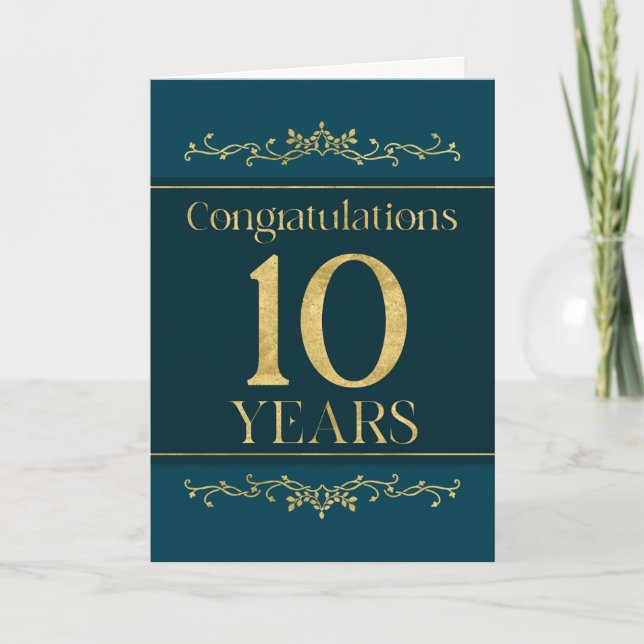 Employee 10th Anniversary Stylish Formal Elegant Card (Front)