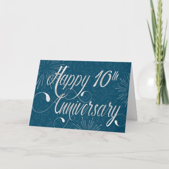 Employee 10th Anniversary - Swirly Text - Blue Card (Front)