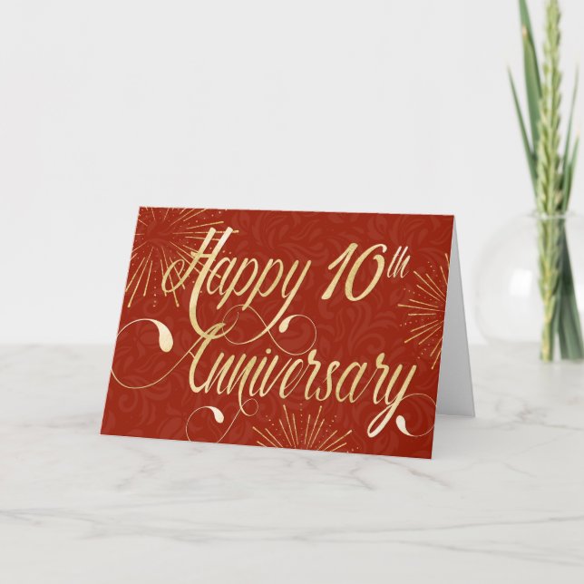Employee 10th Anniversary - Swirly Text - Red Card (Front)
