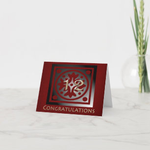 Employee 12 Year Anniversary Elegant Golden Red Card