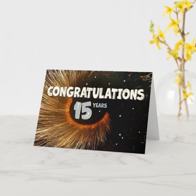 Employee 15th Anniversary Swirl and Stars Card (Yellow Flower)