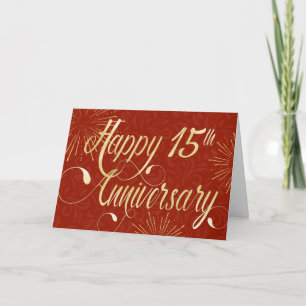 Employee 15th Anniversary - Swirly Text - Red Card