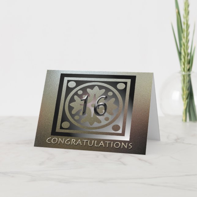 Employee 16th Anniversary Elegant Golden Card (Front)