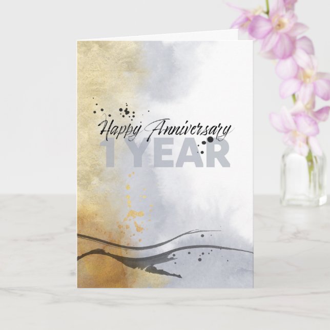 Employee 1st Anniversary Artistic Ink Abstract Card (Orchid)