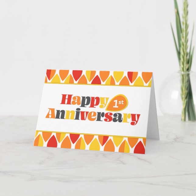 Employee 1st Anniversary Bright Colours Retro Card (Front)