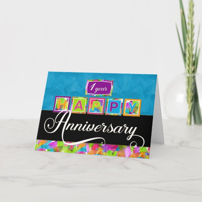 Employee 1st  Anniversary - Colourful Card (Front)