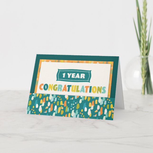 Employee 1st Anniversary Colourful Congratulations Card (Front)