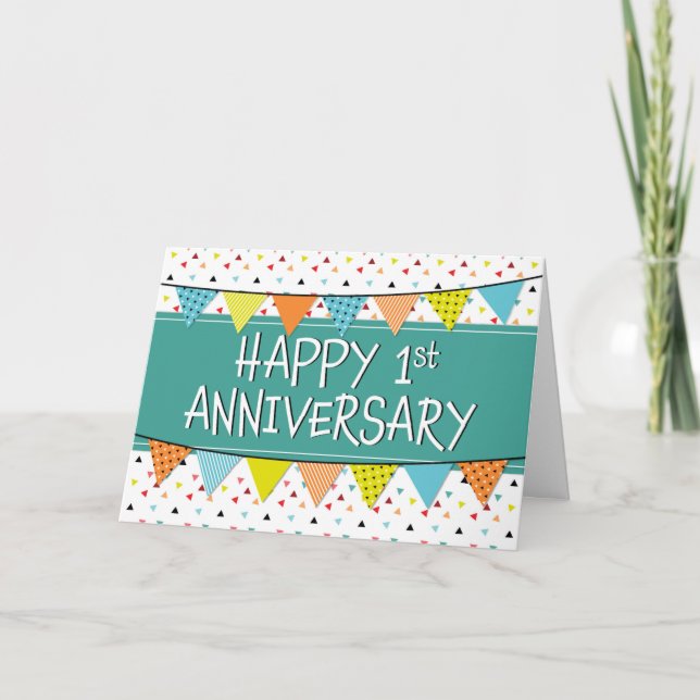 Employee 1st Anniversary Colourful Triangles Card (Front)