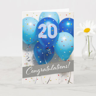 Employee 20th Anniversary Blue Balloons Card