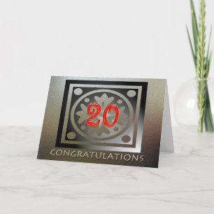 Employee 20th Anniversary Elegant Golden Red Card