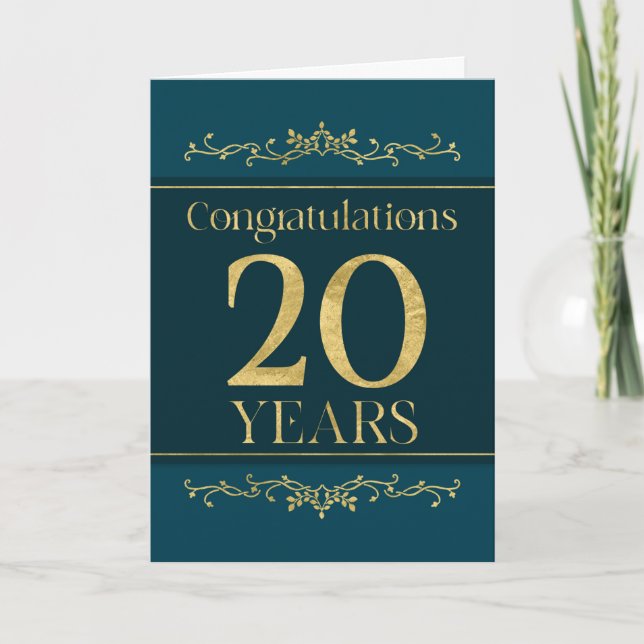 Employee 20th Anniversary Stylish Formal Elegant Card (Front)