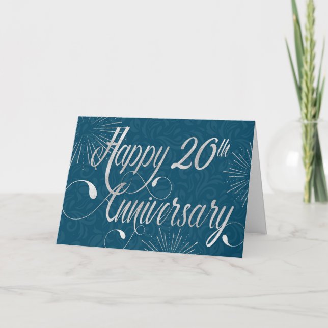 Employee 20th Anniversary - Swirly Text - Blue Card (Front)