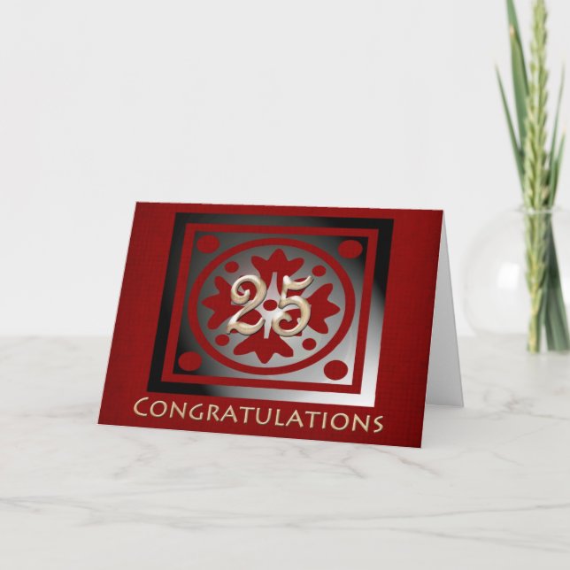 Employee 25th Anniversary Elegant Red Oak Card (Front)
