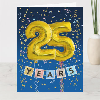 Employee 25th Anniversary Gold Balloon Numbers Card