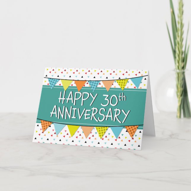 Employee 30th Anniversary Colourful Triangles Card (Front)