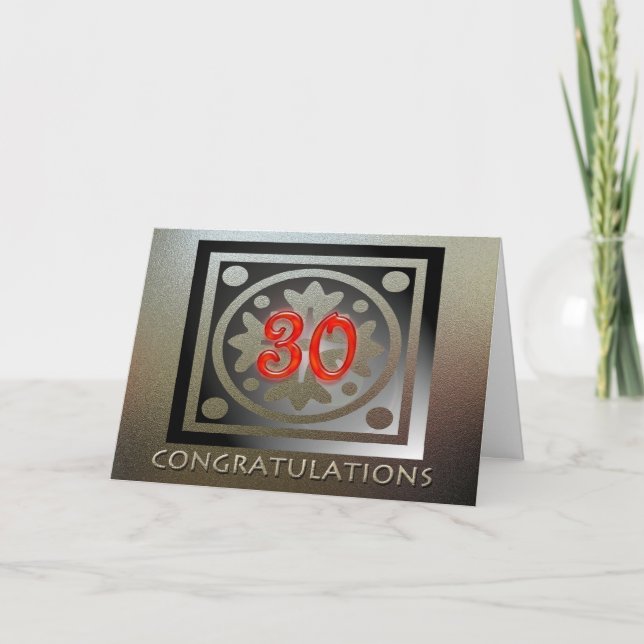 Employee 30th Anniversary Elegant Golden Red Card (Front)