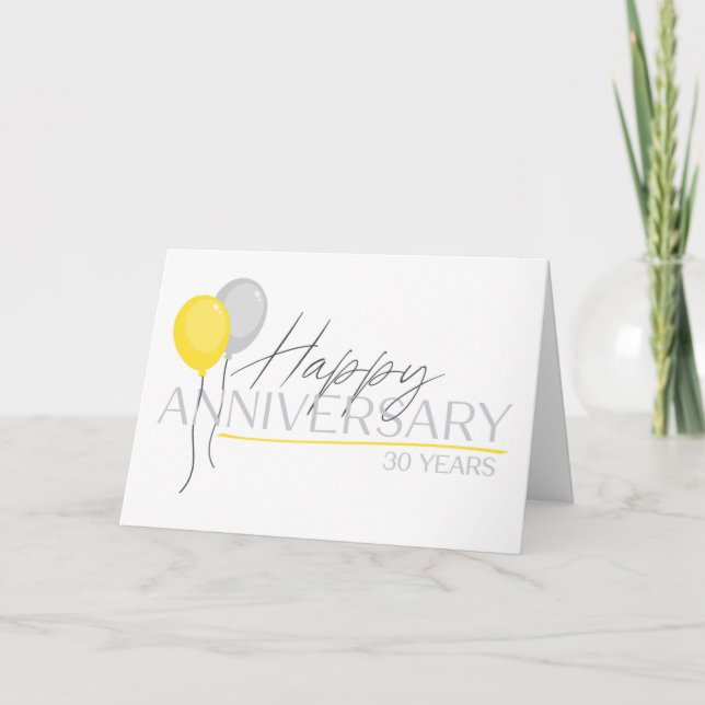 Employee 30th Anniversary Font Duo and Balloons Ca Card (Front)