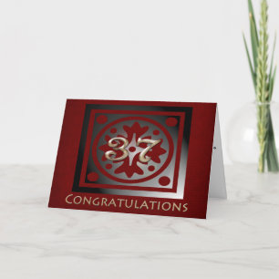 Employee 37 Year Anniversary Elegant Golden Red Card