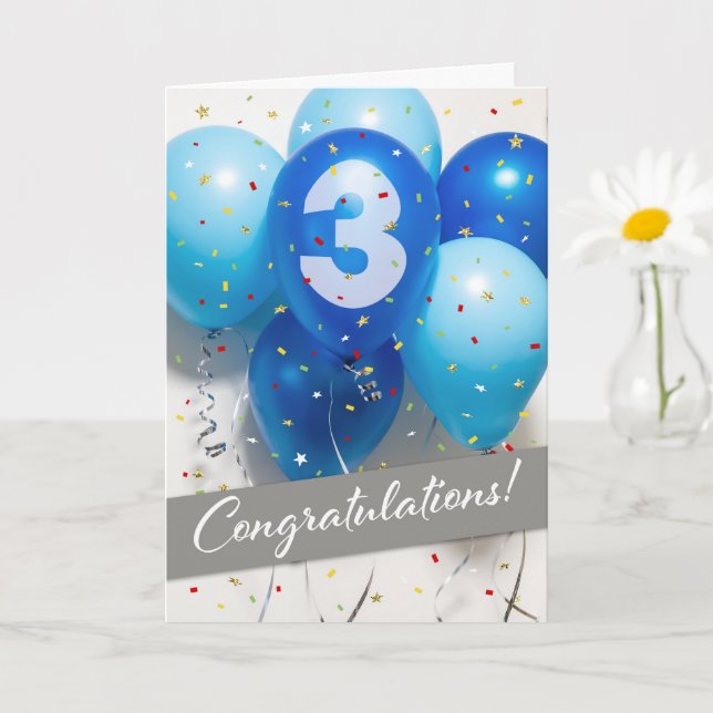 Employee 3rd Anniversary Blue Balloons Card (Small Plant)