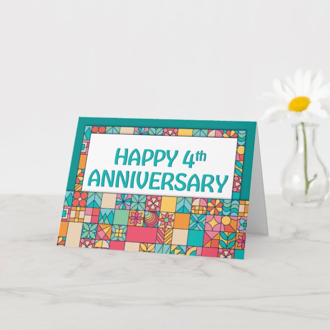 Employee 4th Anniversary Bright Squares Pattern Card (Small Plant)