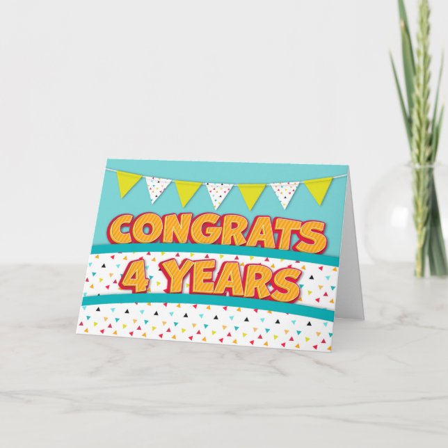 Employee 4th Anniversary Fun Bright Bunting Card (Front)