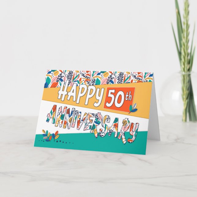 Employee 50th Anniversary Bright Colours Pattern Card (Front)