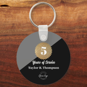 Employee 5 years of service Gold black Custom logo Key Ring