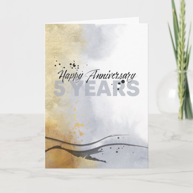 Employee 5th Anniversary Artistic Ink Abstract Card (Front)