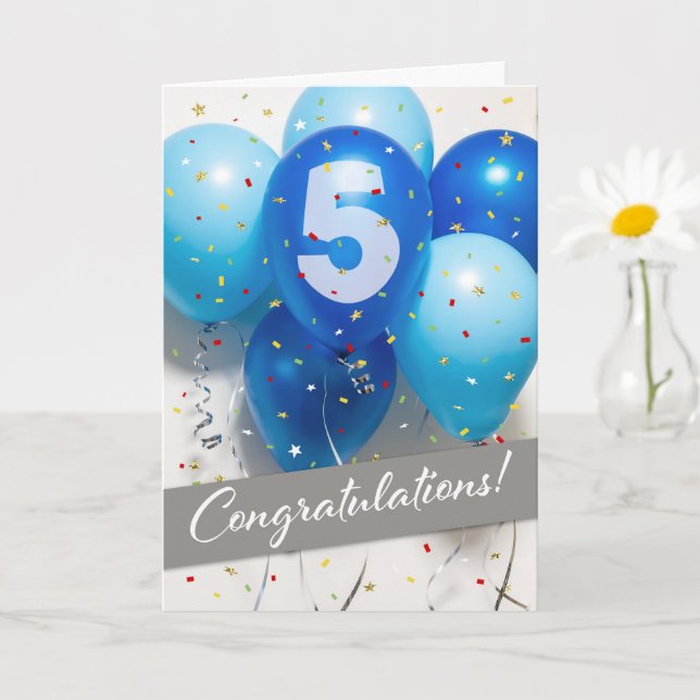 Employee 5th Anniversary Blue Balloons Card (Small Plant)