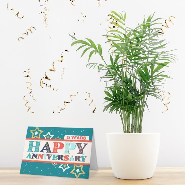 Employee 5th Anniversary Bold Colours and Stars Card (Employee 5th Anniversary Card Bold Colors and Stars)