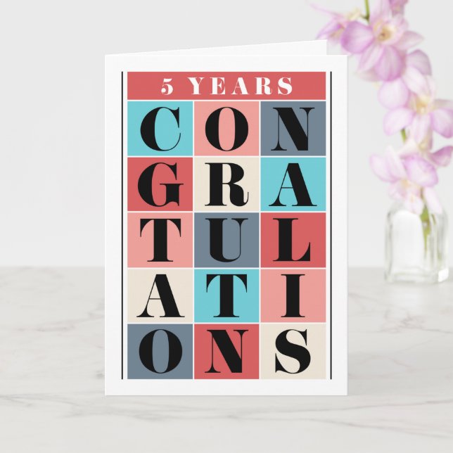 Employee 5th Anniversary Congratulations Grid Card (Orchid)