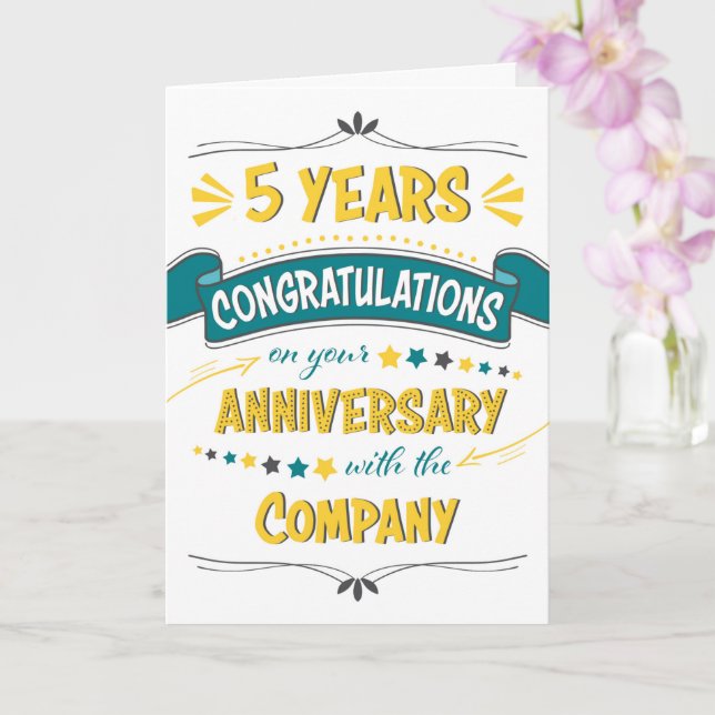 Employee 5th Anniversary Congratulations Word Art Card (Orchid)