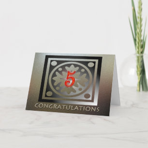 Employee 5th Anniversary Elegant Golden Red Card