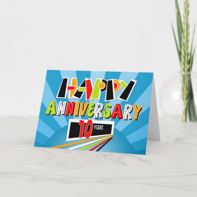 Employee Anniversary 10 Years Bright Bold Fun Card (Front)