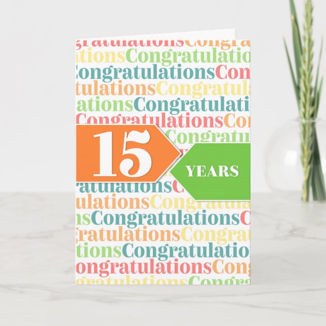 Employee Anniversary 15 Years Colourful Pattern Card (Front)