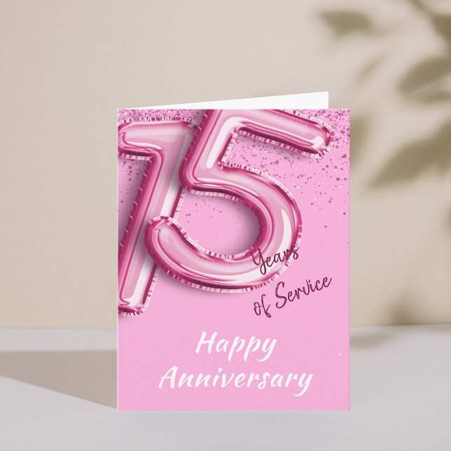 Employee Anniversary 15years PinkBalloon Fold Card (Employee Anniversary 15 Years PinkBalloon Fold Card)