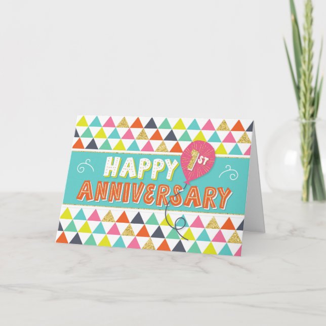 Employee Anniversary 1 Year - Colourful Pattern Card (Front)
