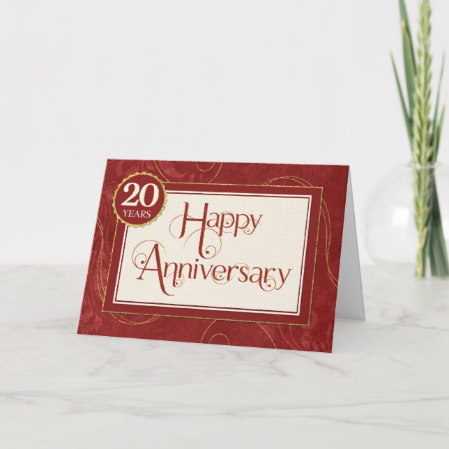 Employee Anniversary 20 Years - Text Swirls Damask Card (Front)